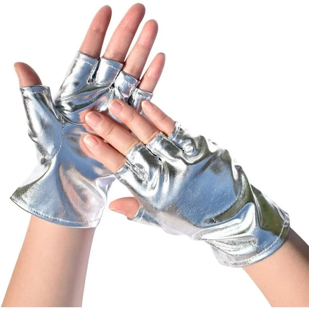 Women's Silver-2 Fingerless Cosplay Gothic Gloves Punk Rock Halloween Party